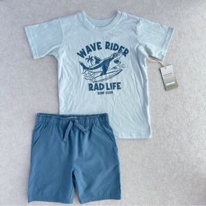 Stitch & Stone Toddler Boys 2PC Shorts Outfit Size 5 Shark Surf Shirt Set NWT